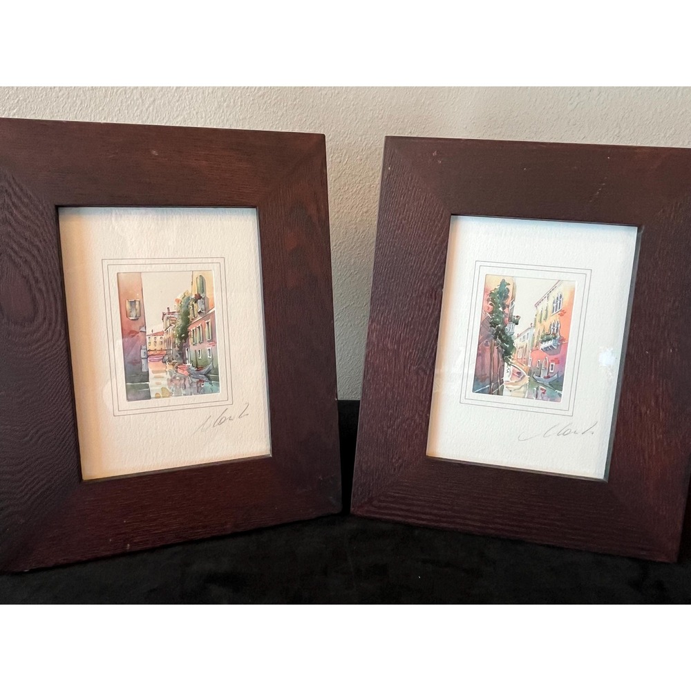 Signed Miniature Venice Watercolor Pair Original Art Pottery Barn Frames Italy